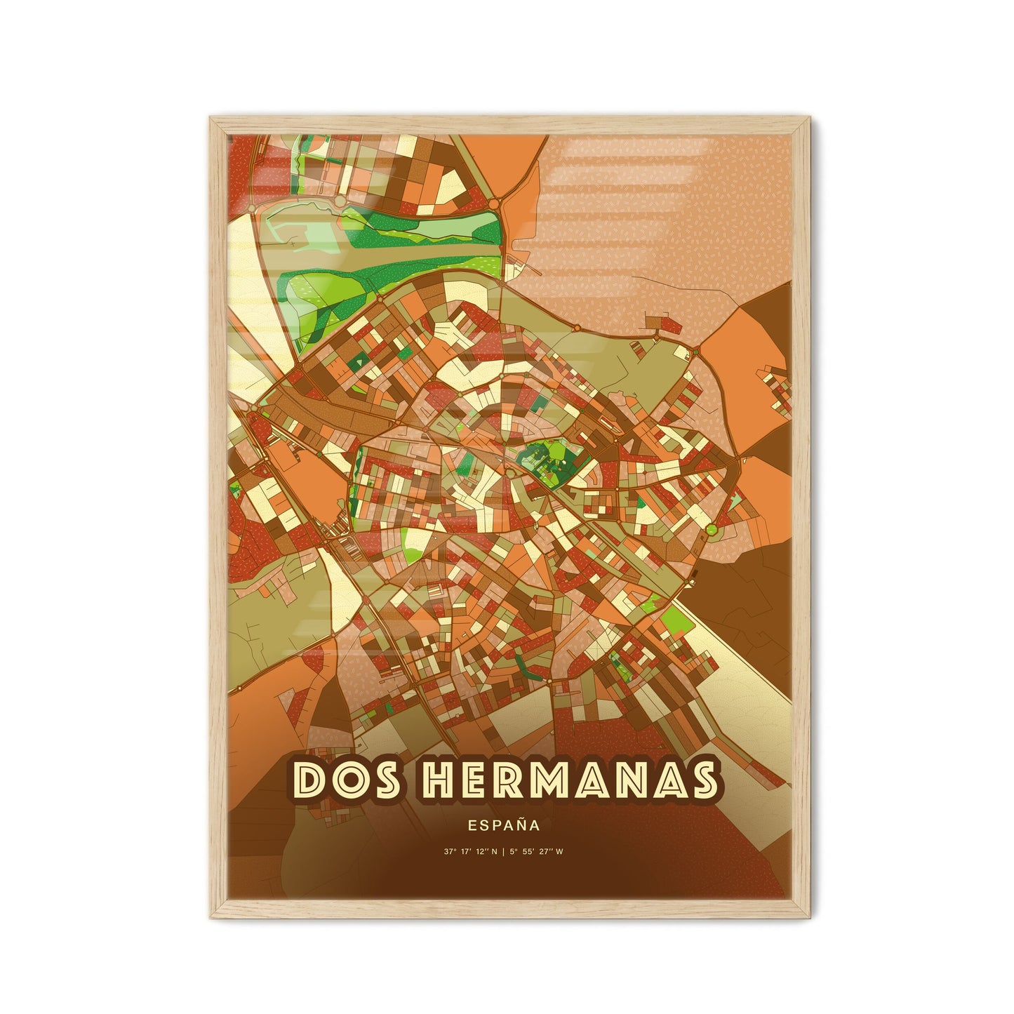 Colorful Dos Hermanas Spain Fine Art Map Farmhouse