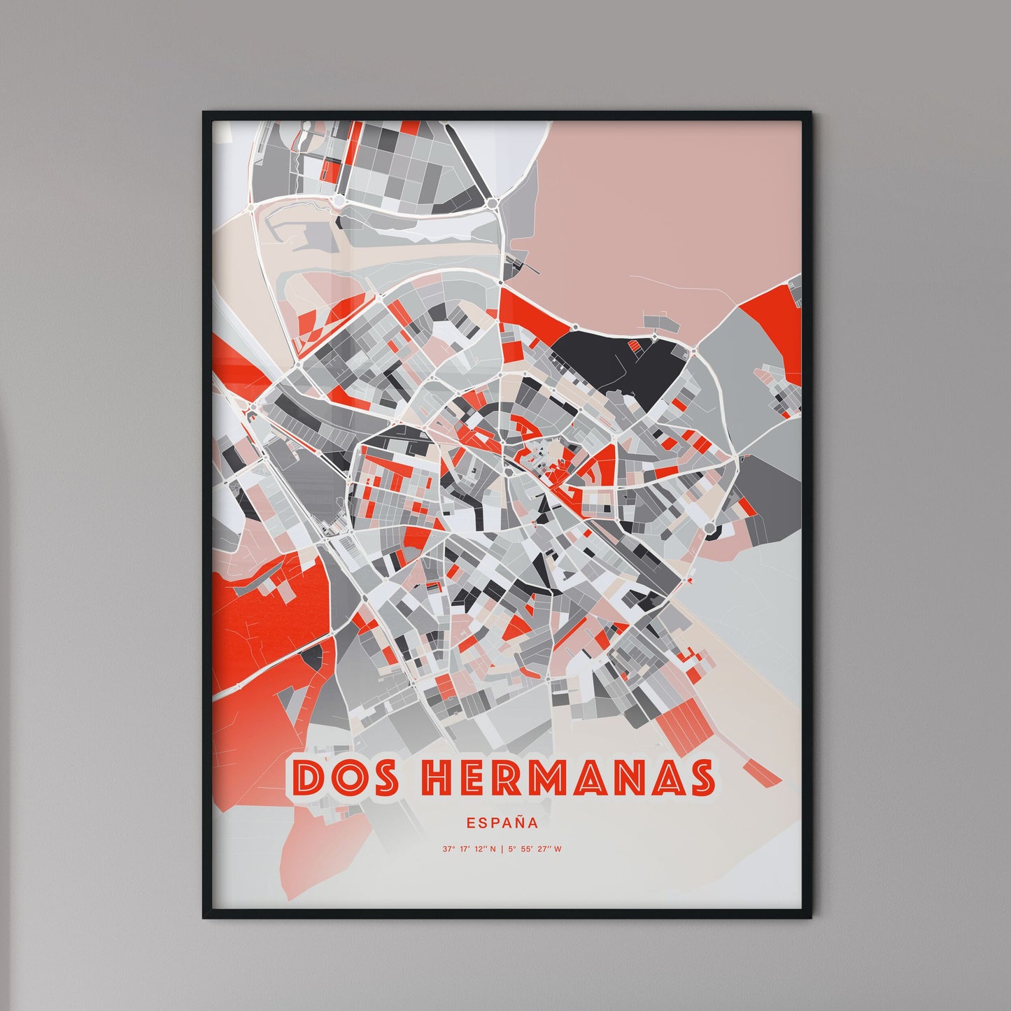 Colorful Dos Hermanas Spain Fine Art Map Modern Expressive