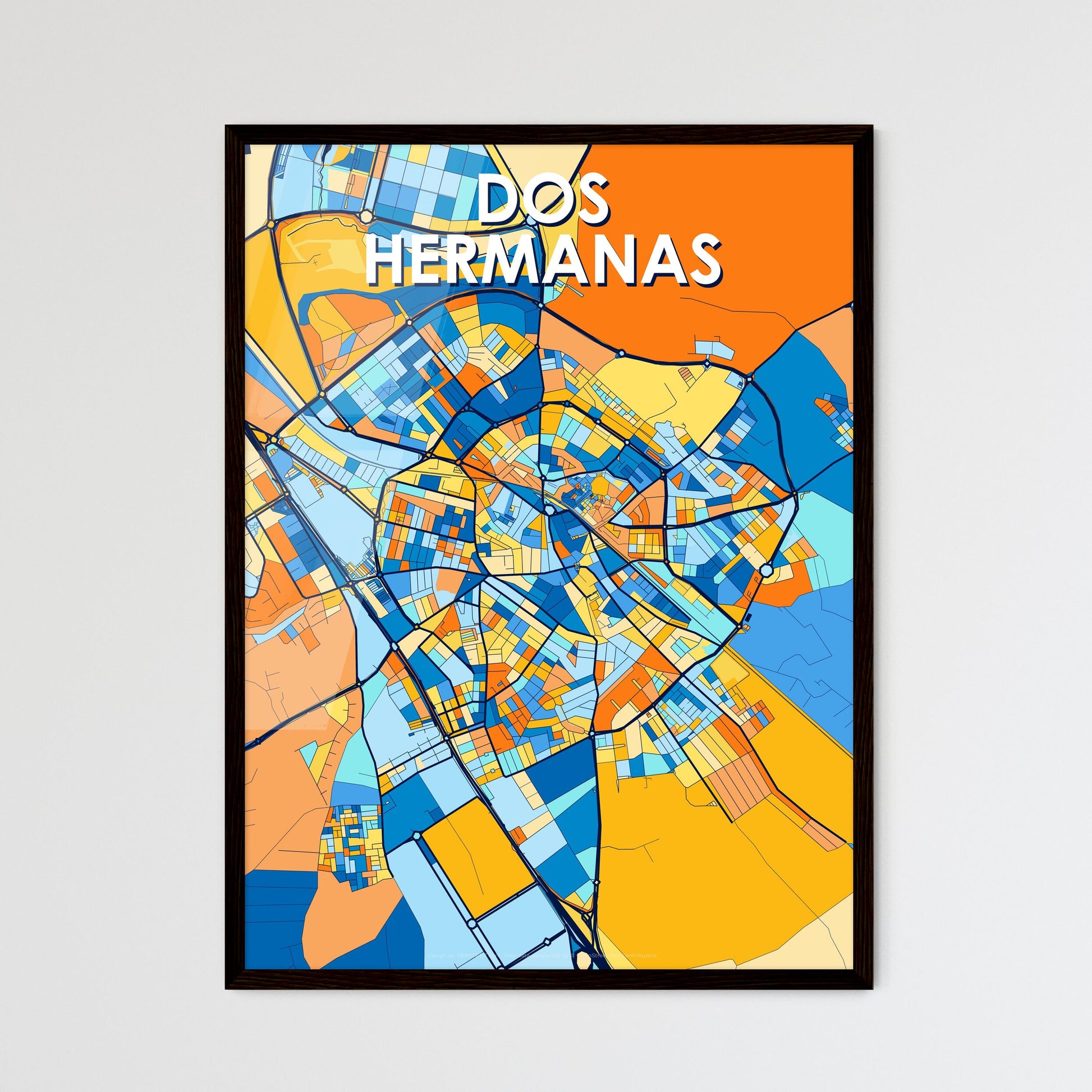 DOS HERMANAS SPAIN Vibrant Colorful Art Map Poster Blue Orange