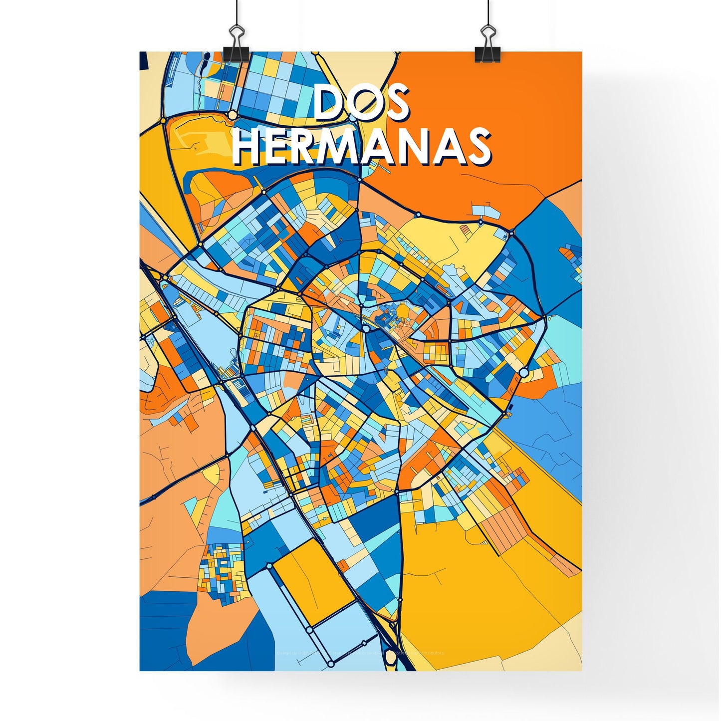 DOS HERMANAS SPAIN Vibrant Colorful Art Map Poster Blue Orange