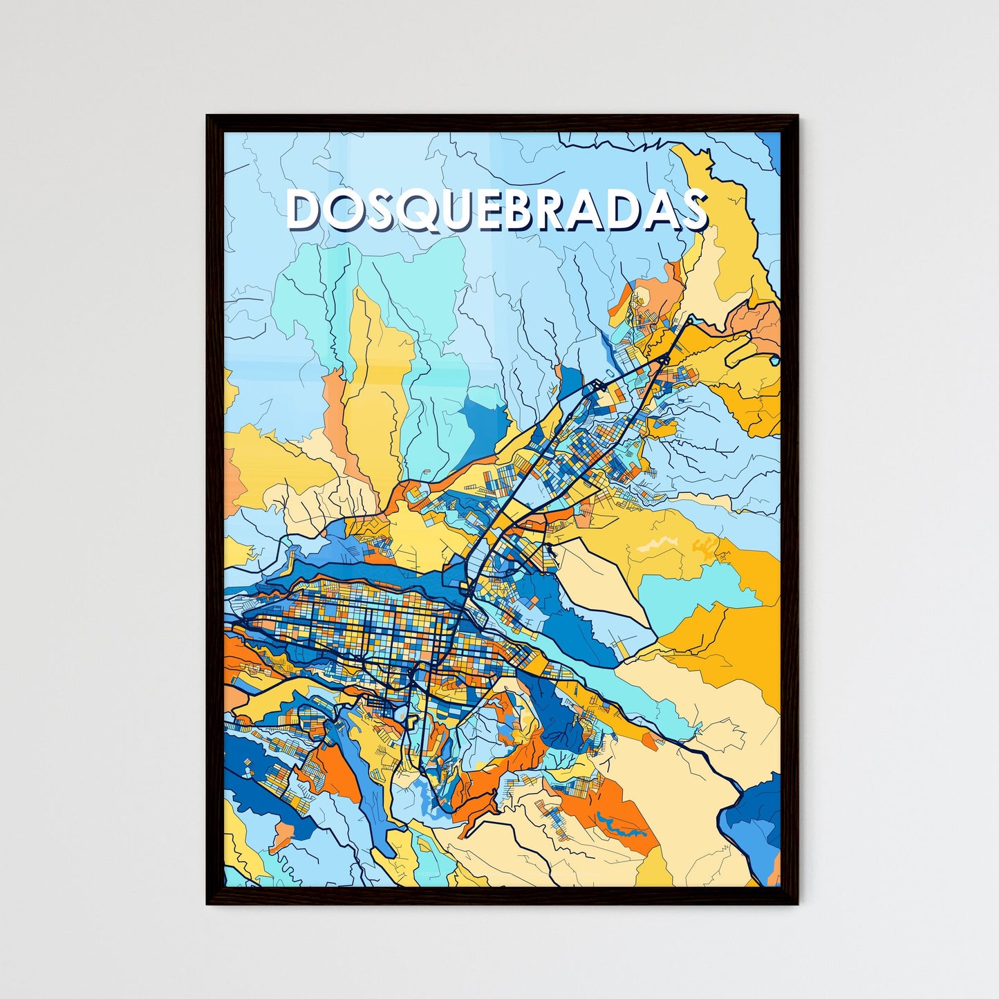 DOSQUEBRADAS COLOMBIA Vibrant Colorful Art Map Poster Blue Orange