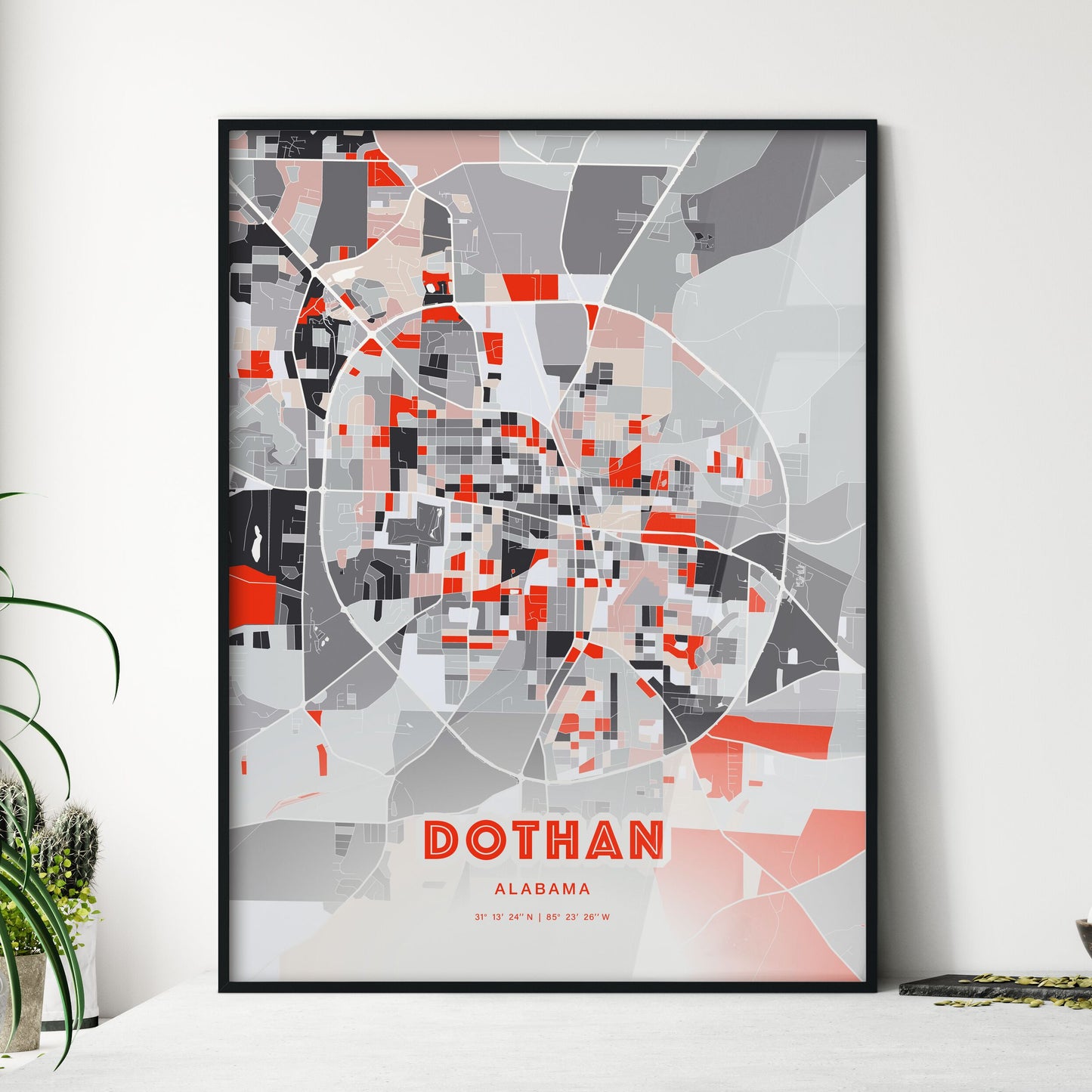 Colorful Dothan Alabama Fine Art Map Modern Expressive