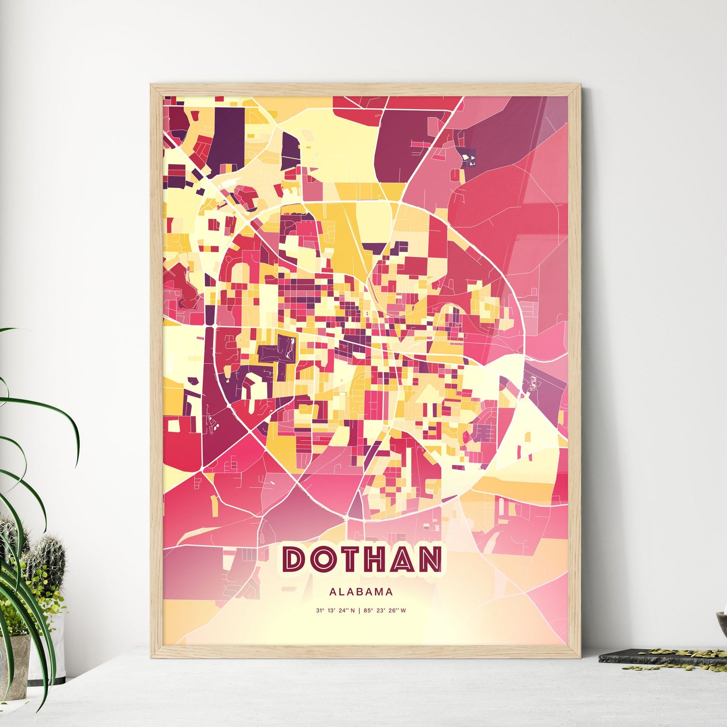 Colorful Dothan Alabama Fine Art Map Hot Red