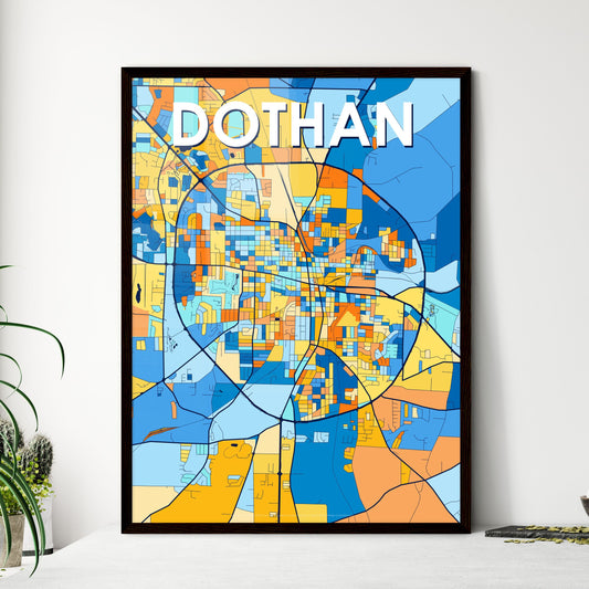 DOTHAN ALABAMA Vibrant Colorful Art Map Poster Blue Orange