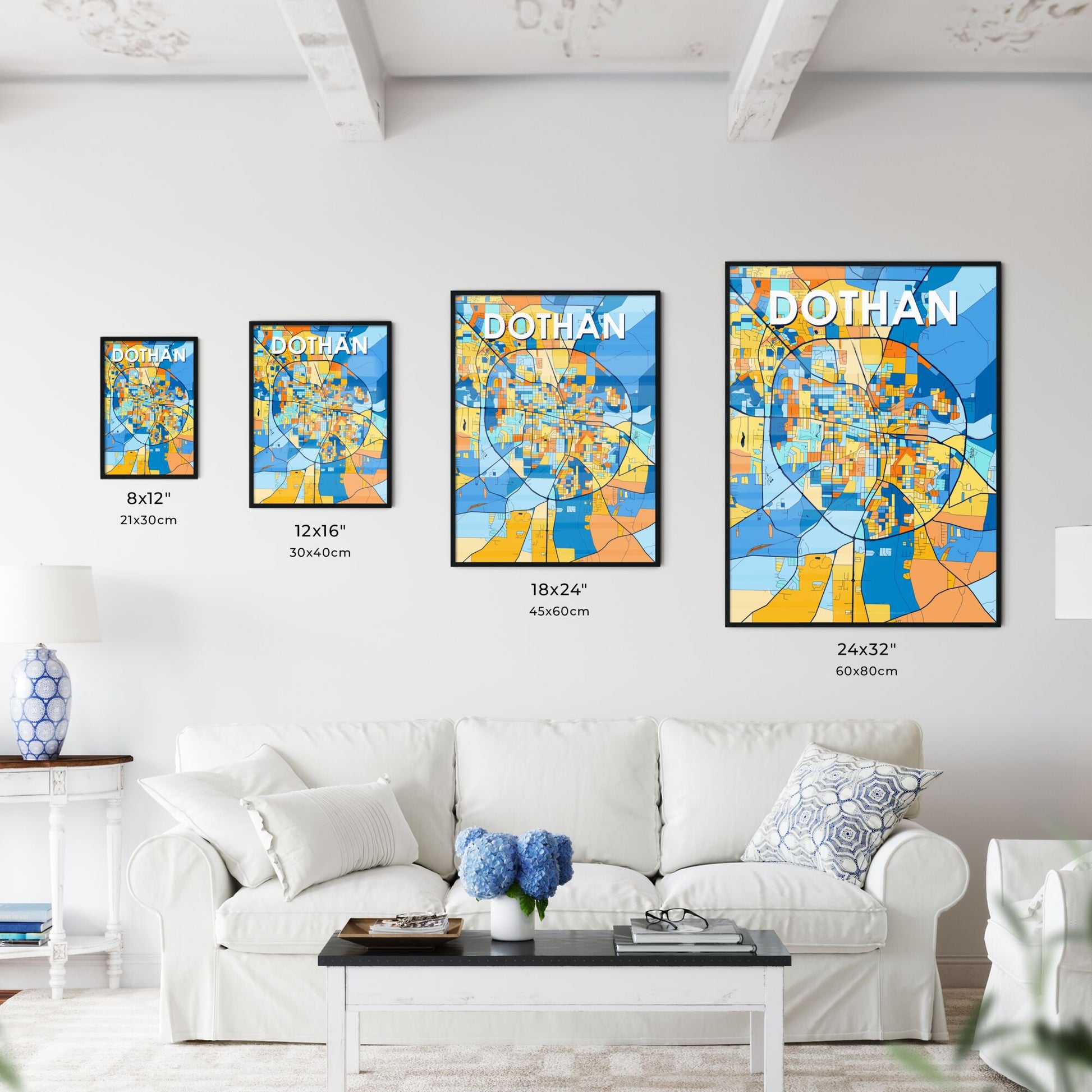 DOTHAN ALABAMA Vibrant Colorful Art Map Poster Blue Orange