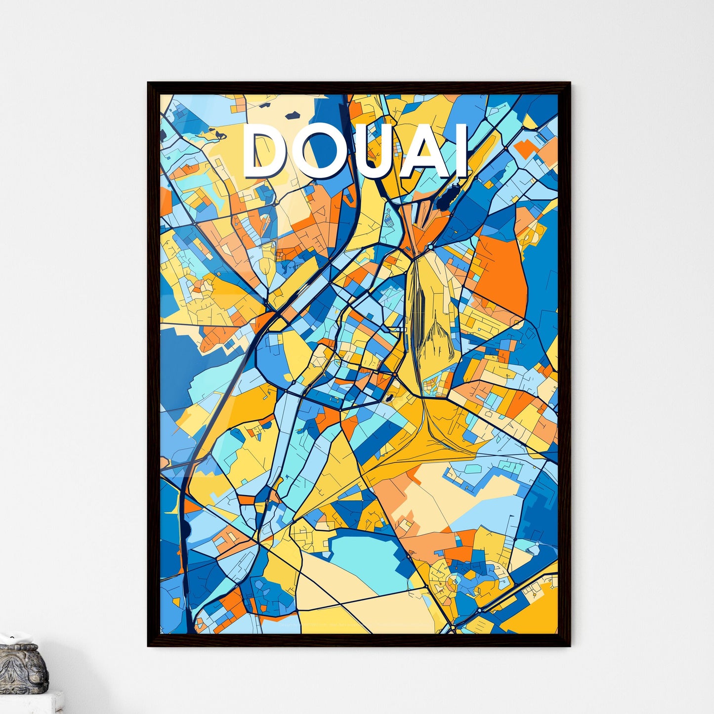 DOUAI FRANCE Vibrant Colorful Art Map Poster Blue Orange