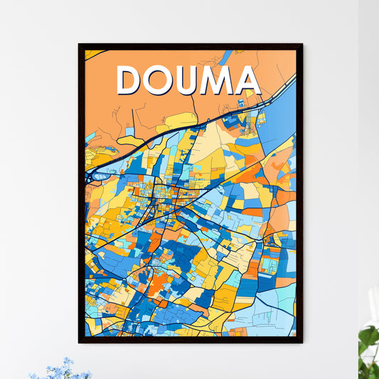 DOUMA SYRIA Vibrant Colorful Art Map Poster Blue Orange