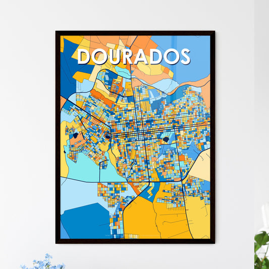 DOURADOS BRAZIL Vibrant Colorful Art Map Poster Blue Orange