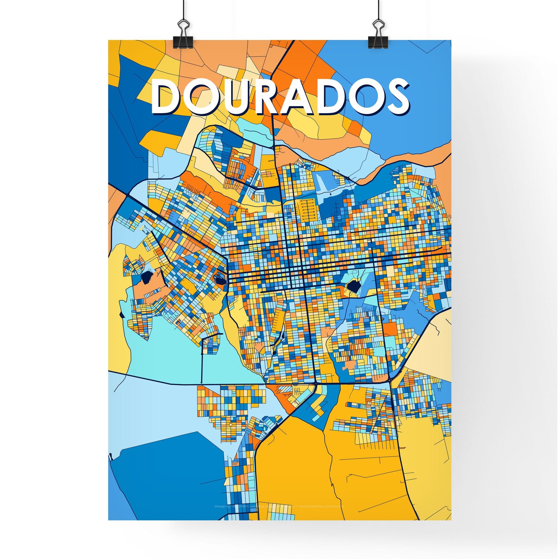 DOURADOS BRAZIL Vibrant Colorful Art Map Poster Blue Orange