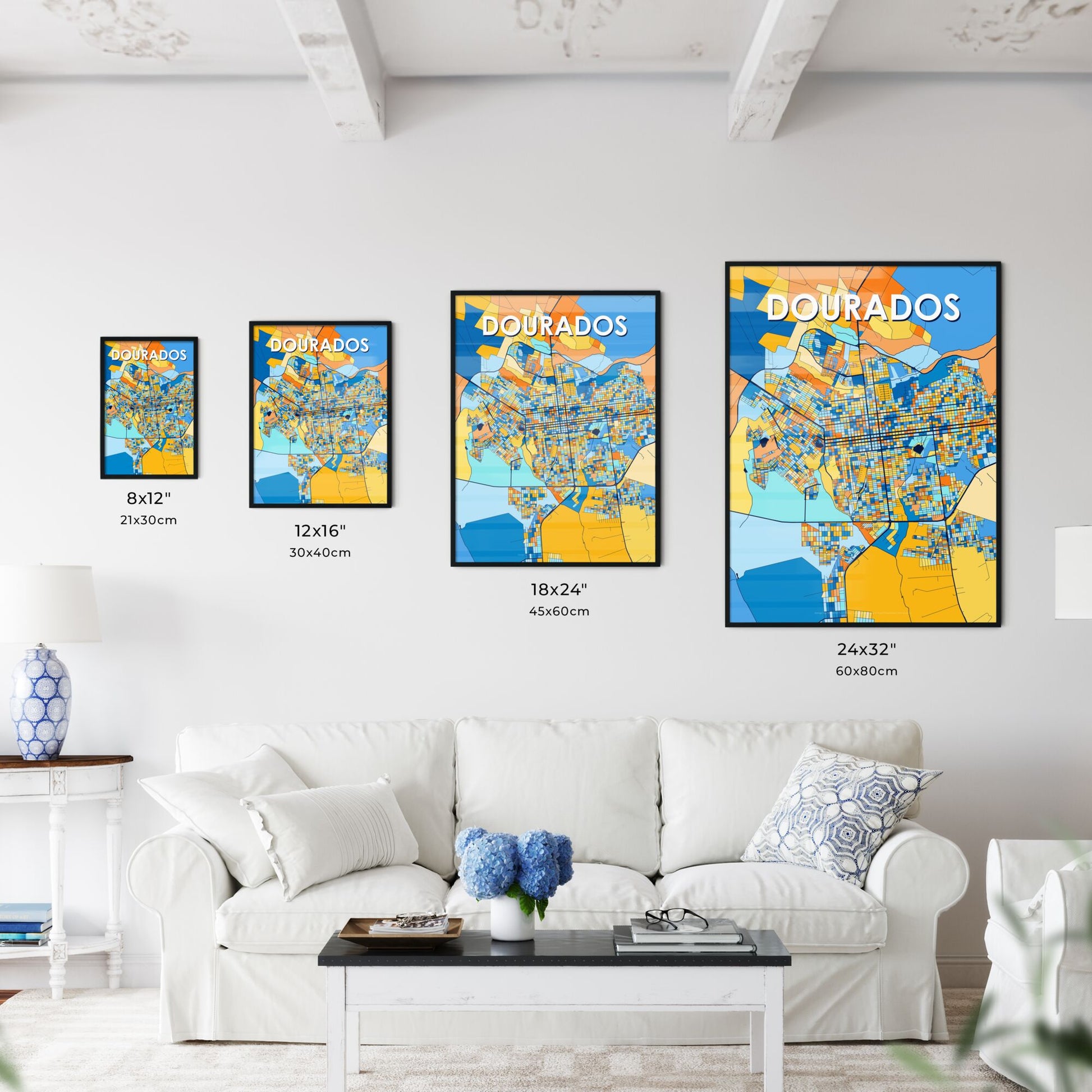 DOURADOS BRAZIL Vibrant Colorful Art Map Poster Blue Orange