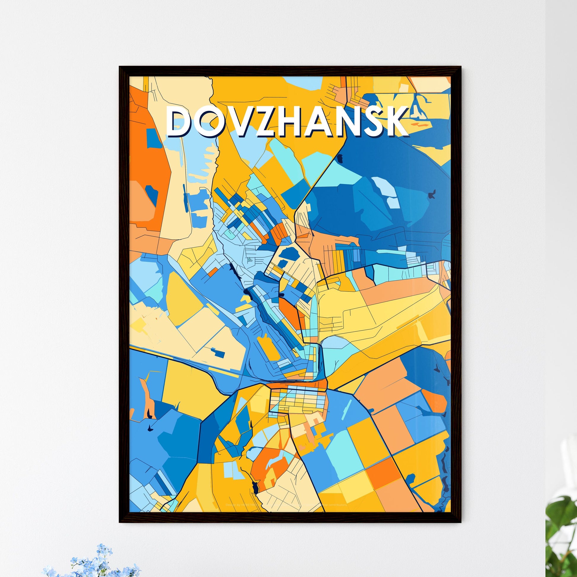 DOVZHANSK UKRAINE Vibrant Colorful Art Map Poster Blue Orange