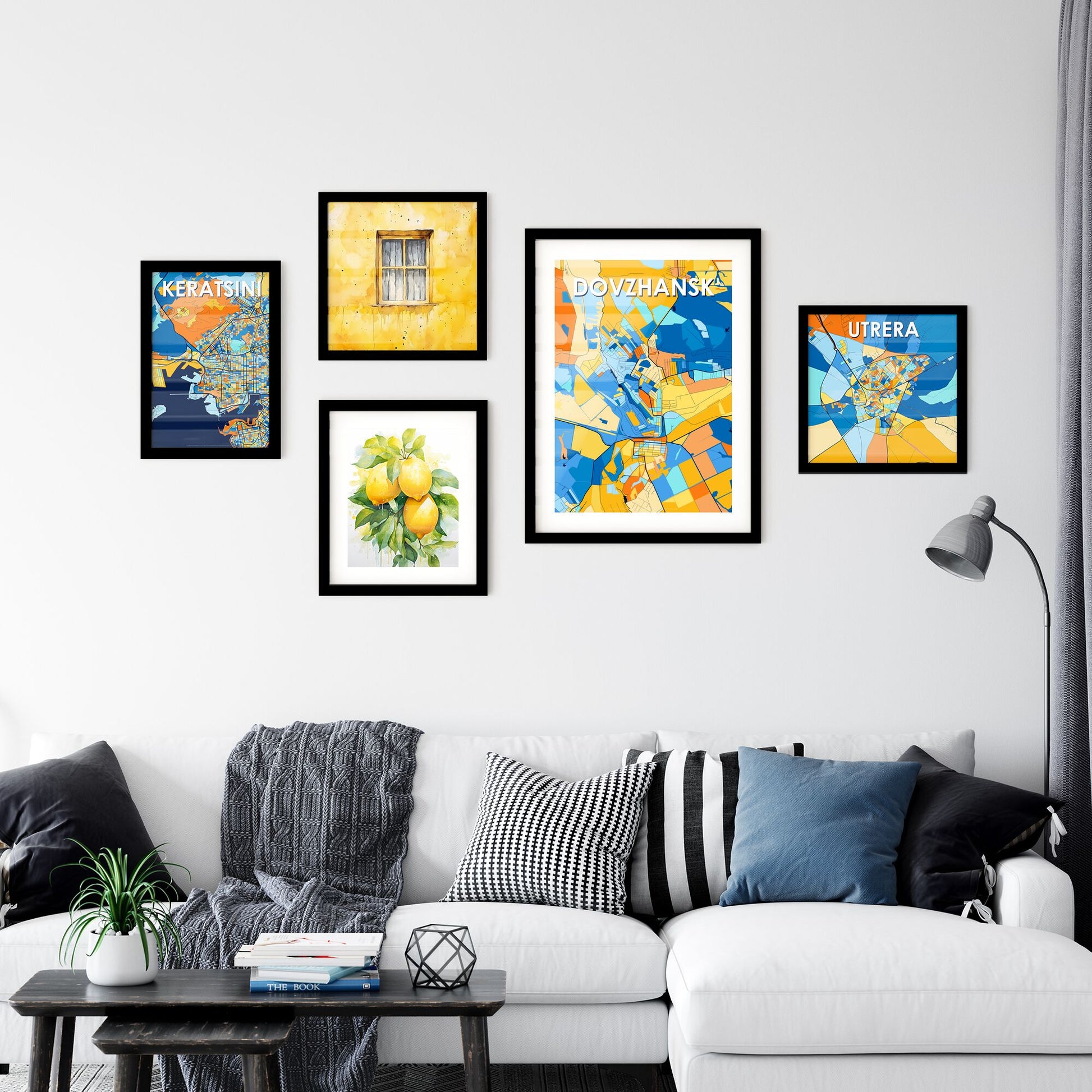 DOVZHANSK UKRAINE Vibrant Colorful Art Map Poster Blue Orange