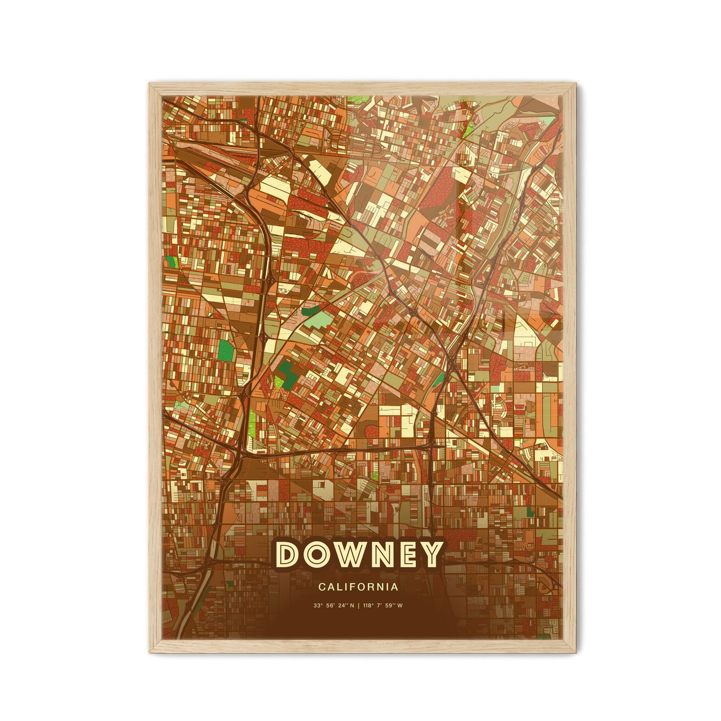 Colorful Downey California Fine Art Map Farmhouse