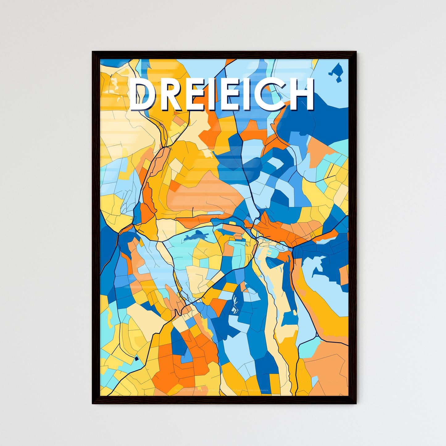 DREIEICH GERMANY Vibrant Colorful Art Map Poster Blue Orange