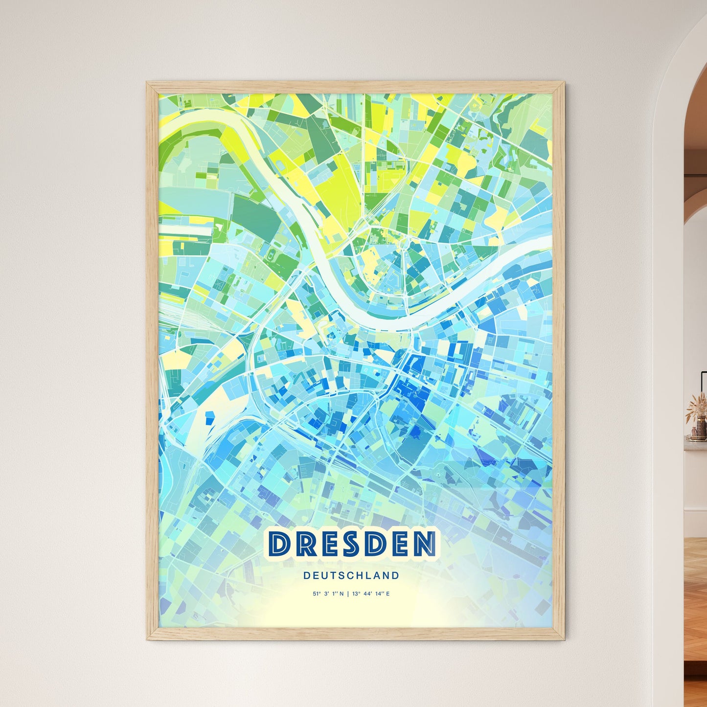 Colorful Dresden Germany Fine Art Map Cool Blue