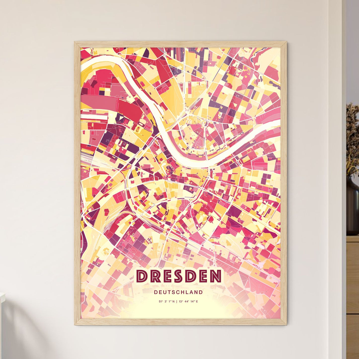 Colorful Dresden Germany Fine Art Map Hot Red