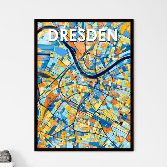 DRESDEN GERMANY Vibrant Colorful Art Map Poster Blue Orange