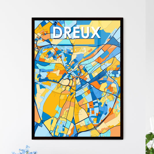 DREUX FRANCE Vibrant Colorful Art Map Poster Blue Orange