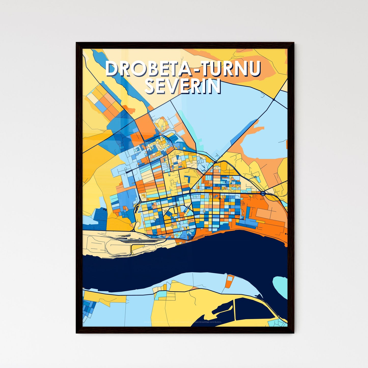 DROBETA-TURNU SEVERIN ROMANIA Vibrant Colorful Art Map Poster Blue Orange