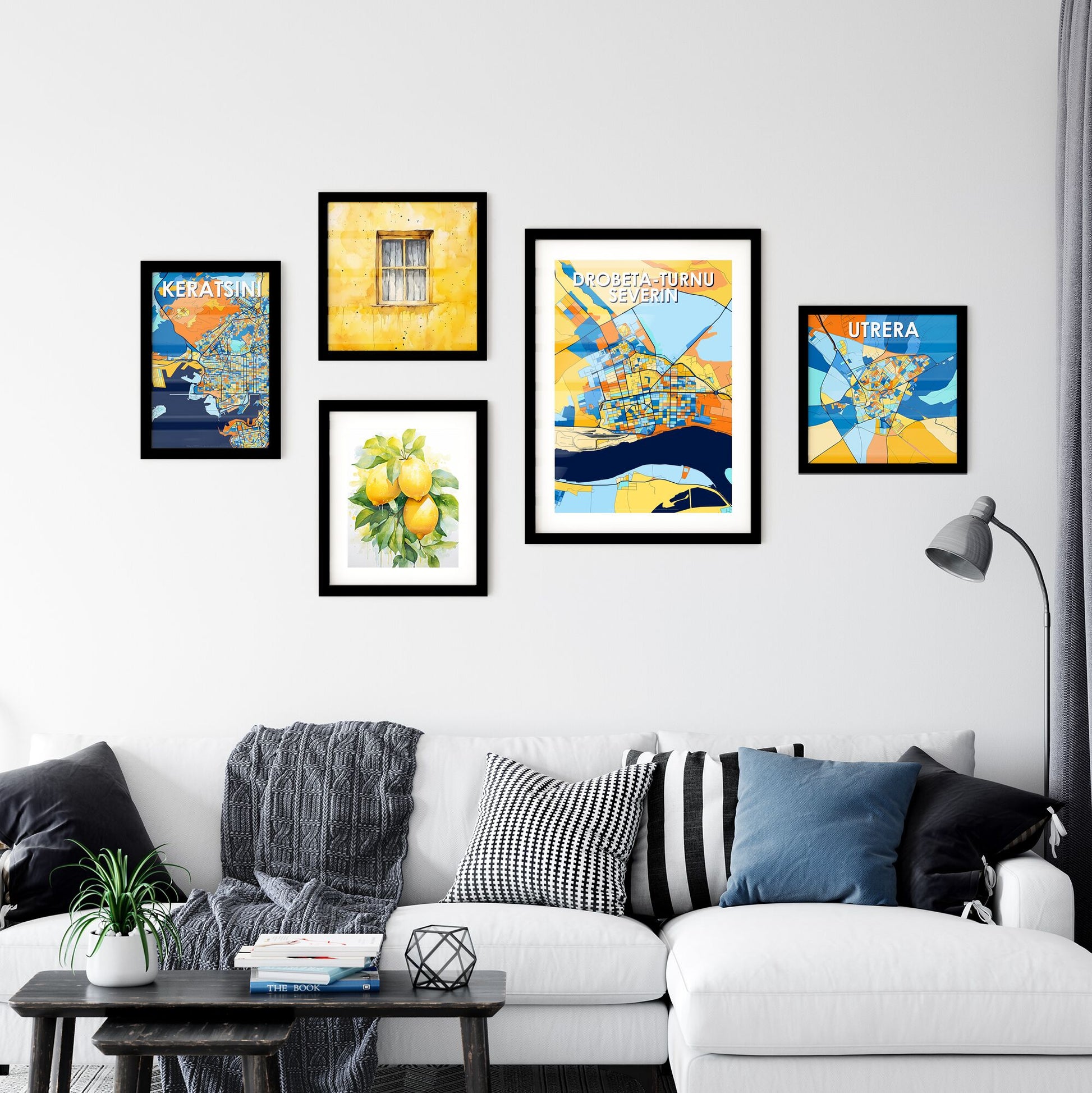 DROBETA-TURNU SEVERIN ROMANIA Vibrant Colorful Art Map Poster Blue Orange