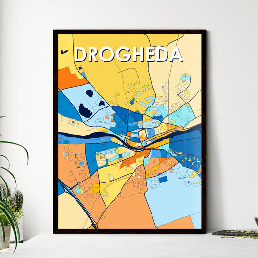 DROGHEDA IRELAND Vibrant Colorful Art Map Poster Blue Orange