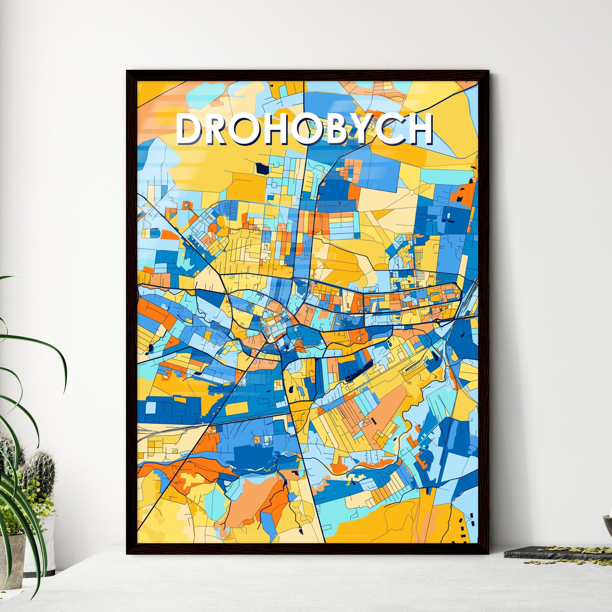 DROHOBYCH UKRAINE Vibrant Colorful Art Map Poster Blue Orange