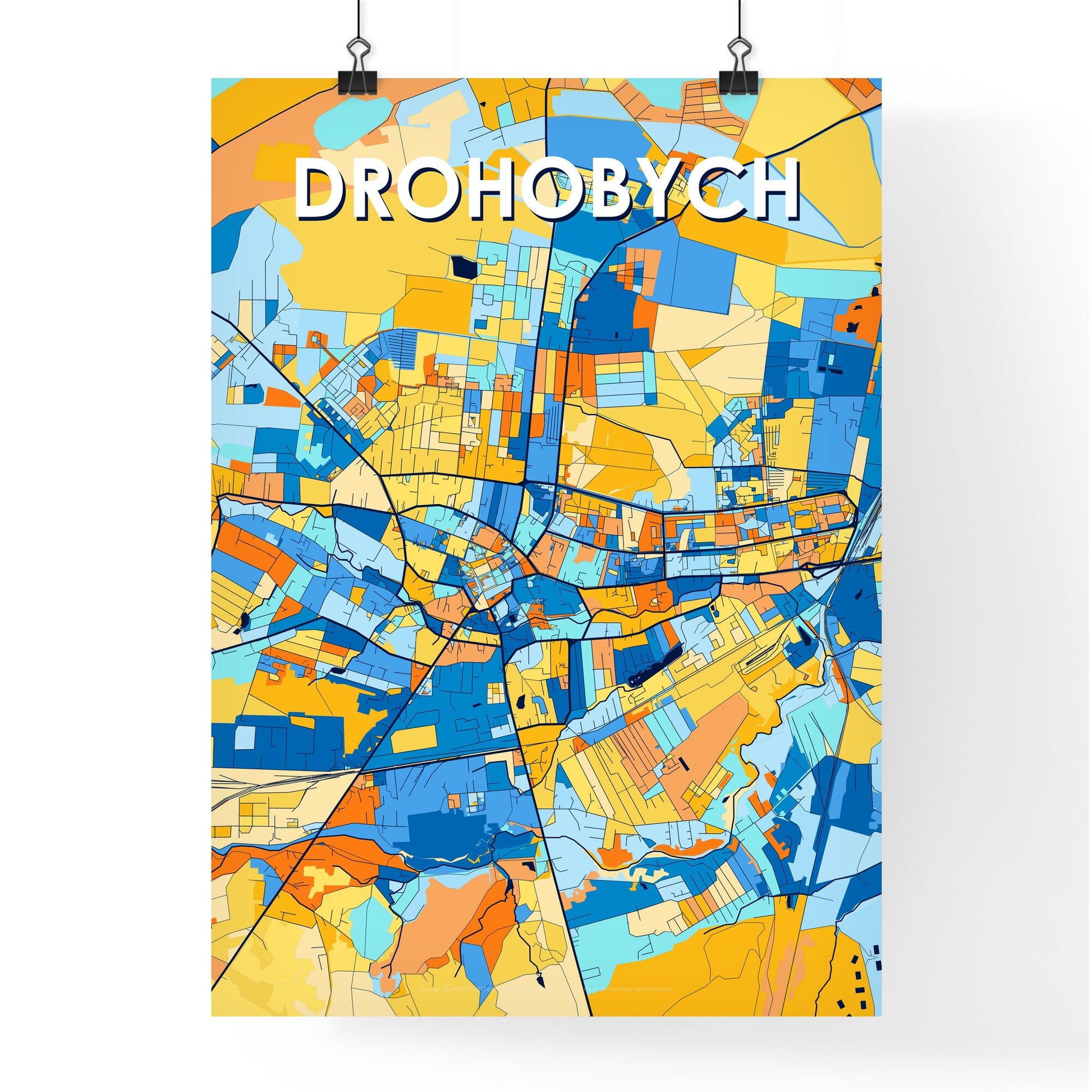 DROHOBYCH UKRAINE Vibrant Colorful Art Map Poster Blue Orange