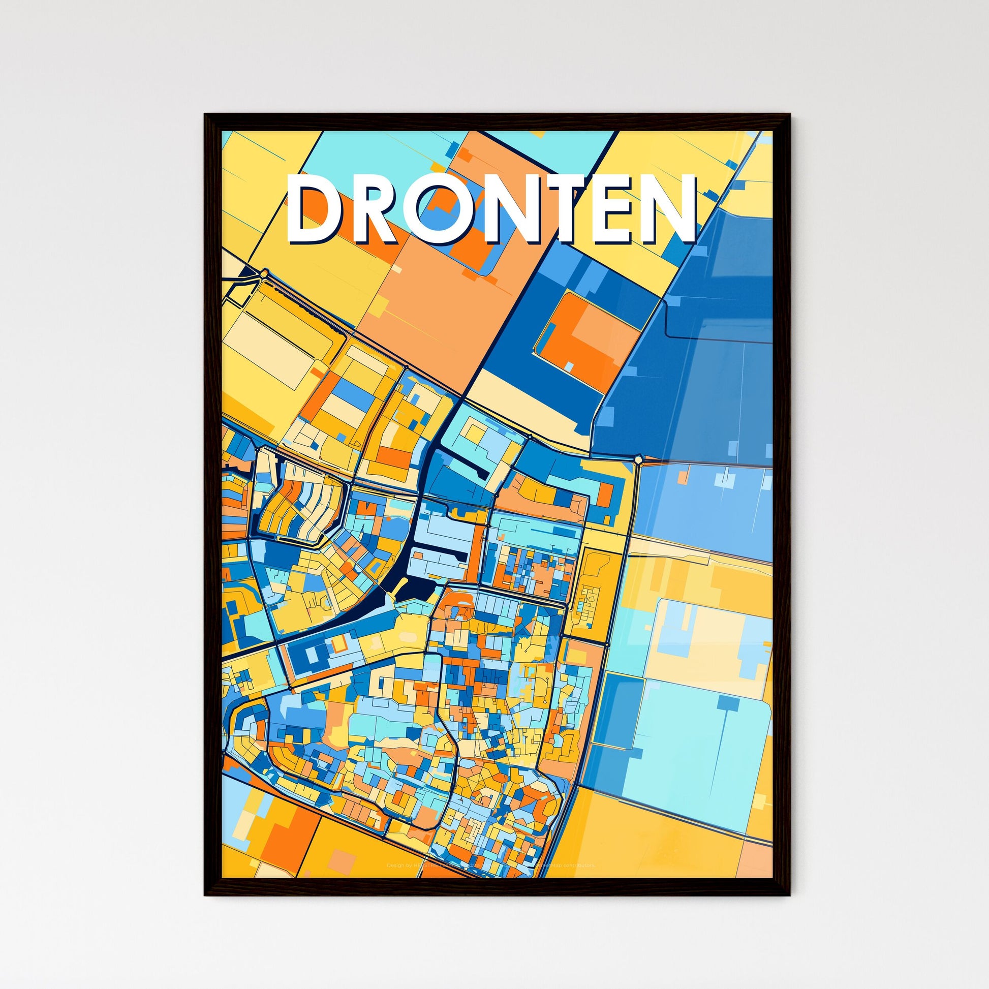 DRONTEN NETHERLANDS Vibrant Colorful Art Map Poster Blue Orange