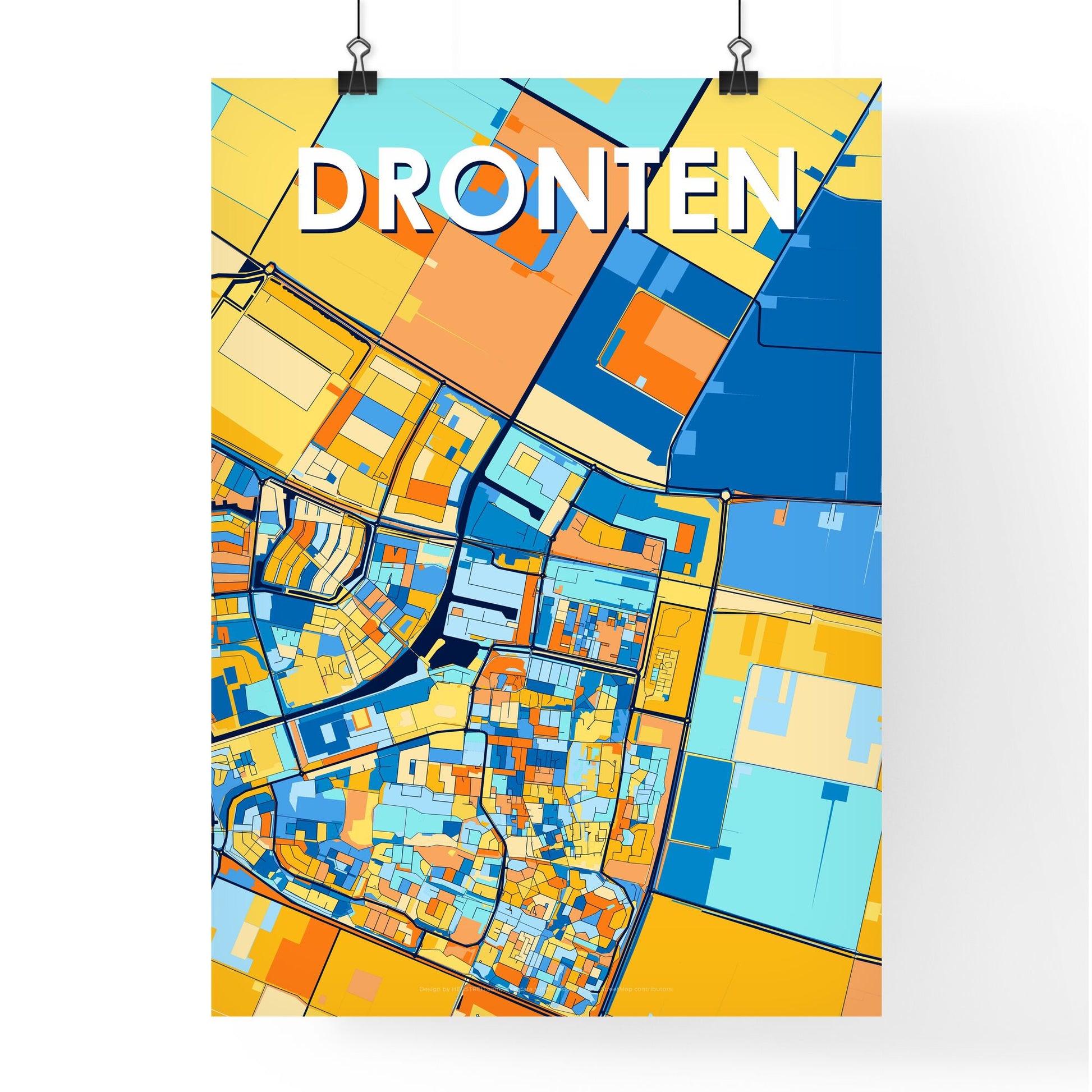 DRONTEN NETHERLANDS Vibrant Colorful Art Map Poster Blue Orange