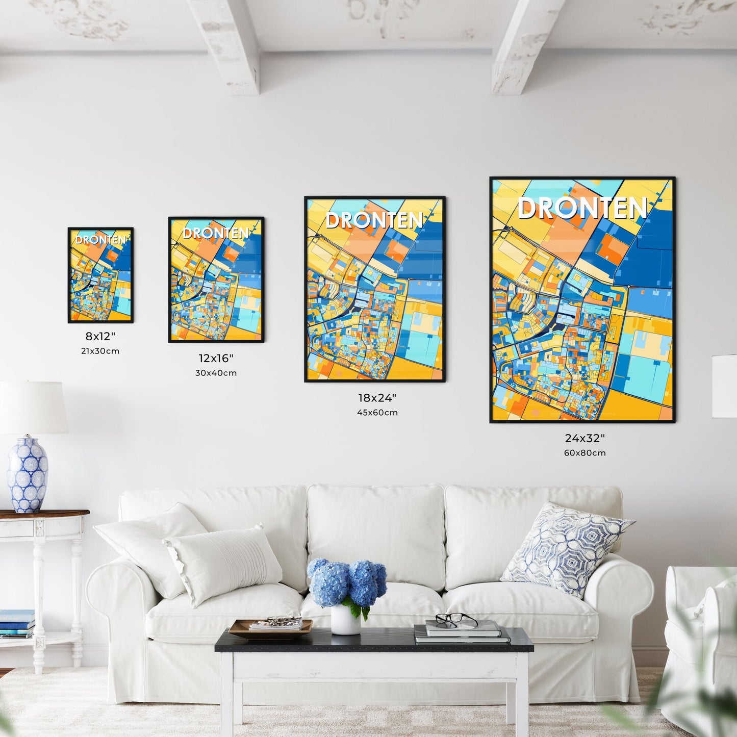 DRONTEN NETHERLANDS Vibrant Colorful Art Map Poster Blue Orange