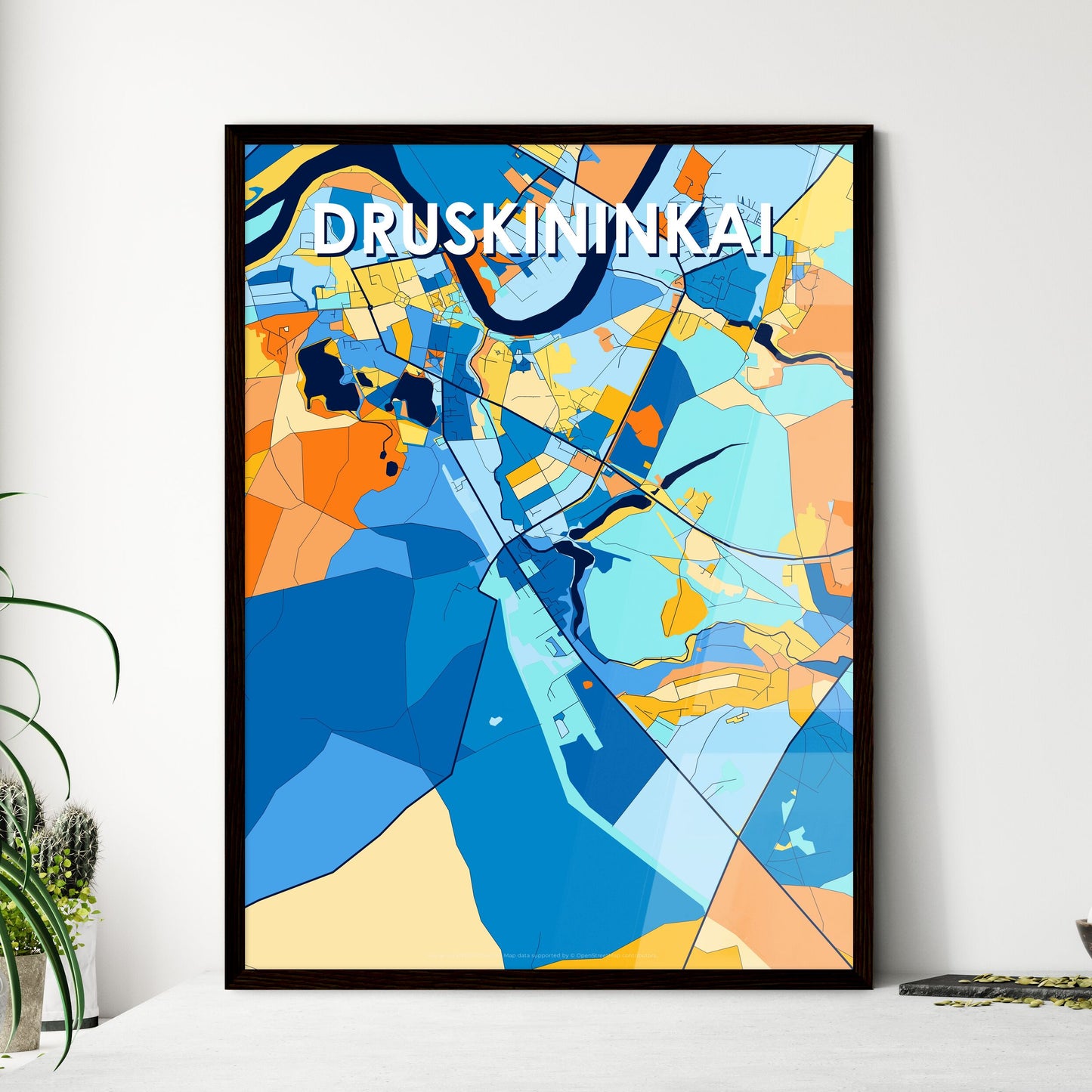 DRUSKININKAI LITHUANIA Vibrant Colorful Art Map Poster Blue Orange