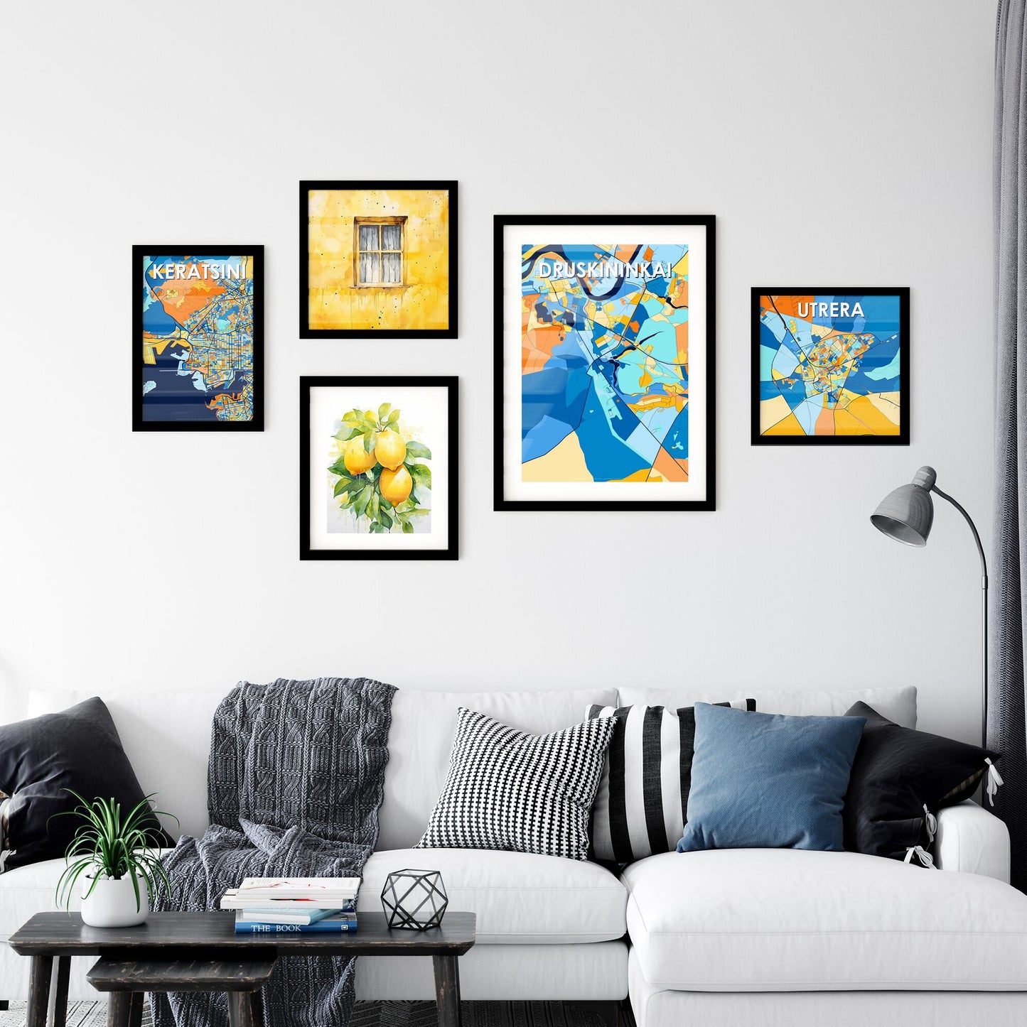 DRUSKININKAI LITHUANIA Vibrant Colorful Art Map Poster Blue Orange