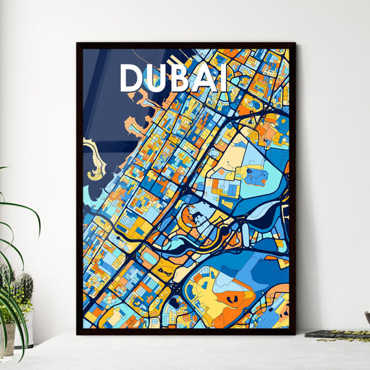 DUBAI UNITED ARAB EMIRATES Vibrant Colorful Art Map Poster Blue Orange