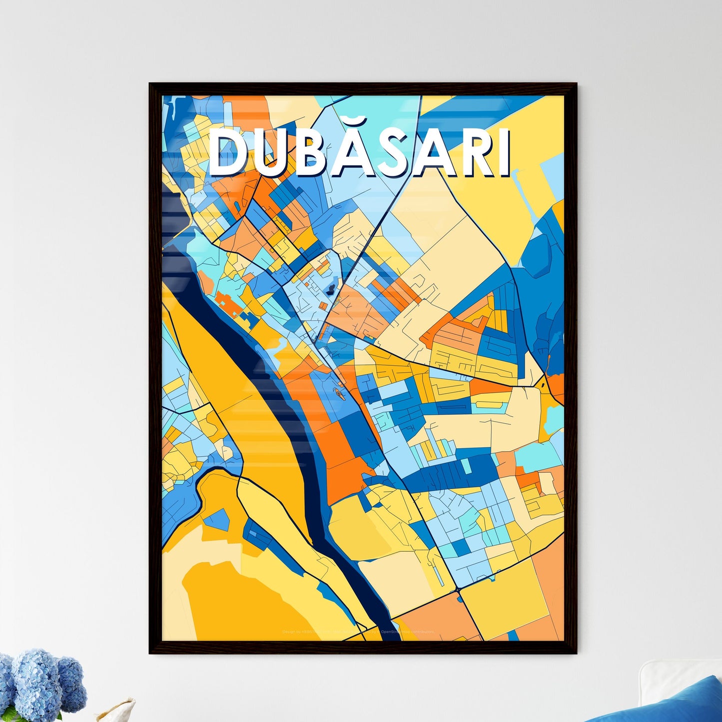 DUBĂSARI MOLDOVA Vibrant Colorful Art Map Poster Blue Orange