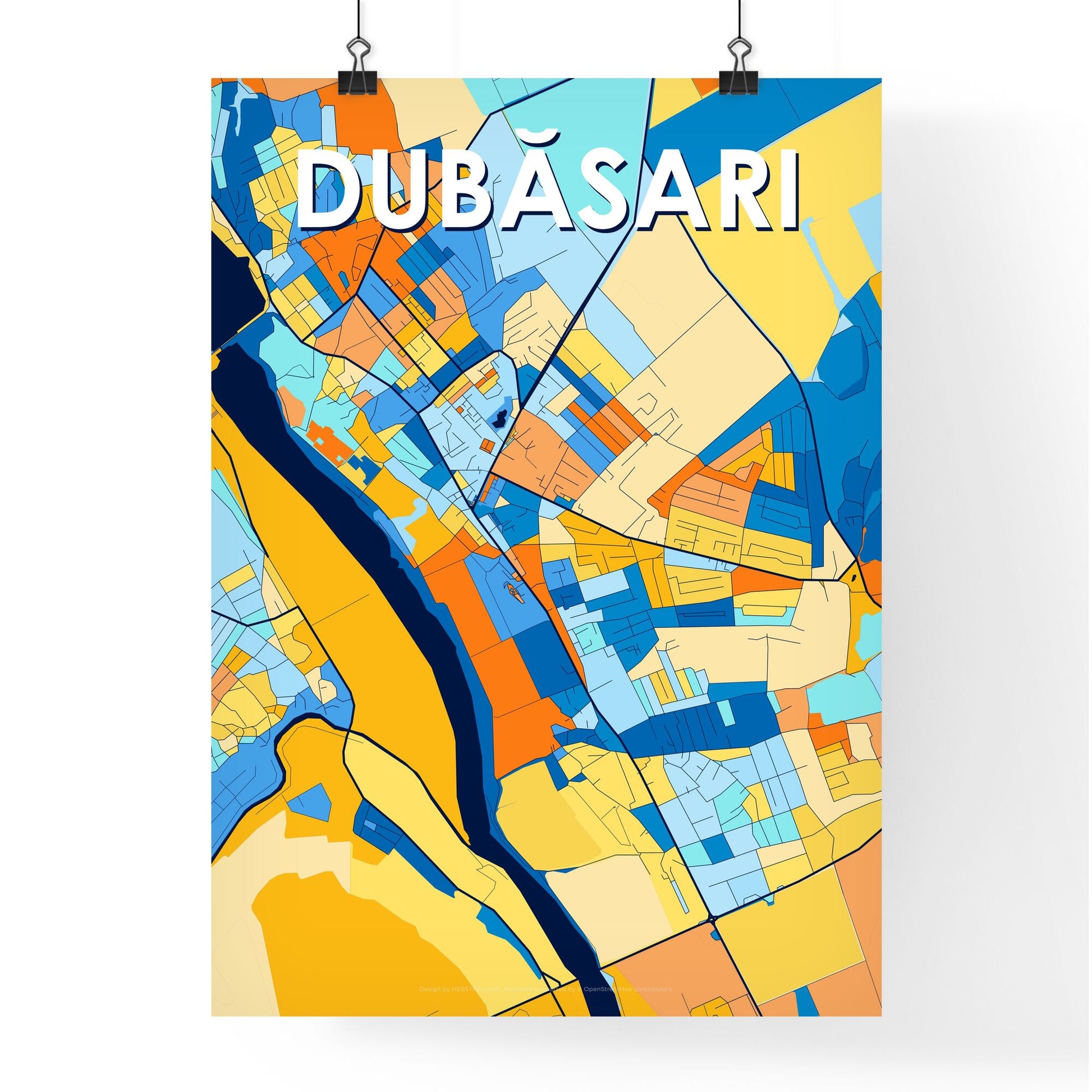 DUBĂSARI MOLDOVA Vibrant Colorful Art Map Poster Blue Orange