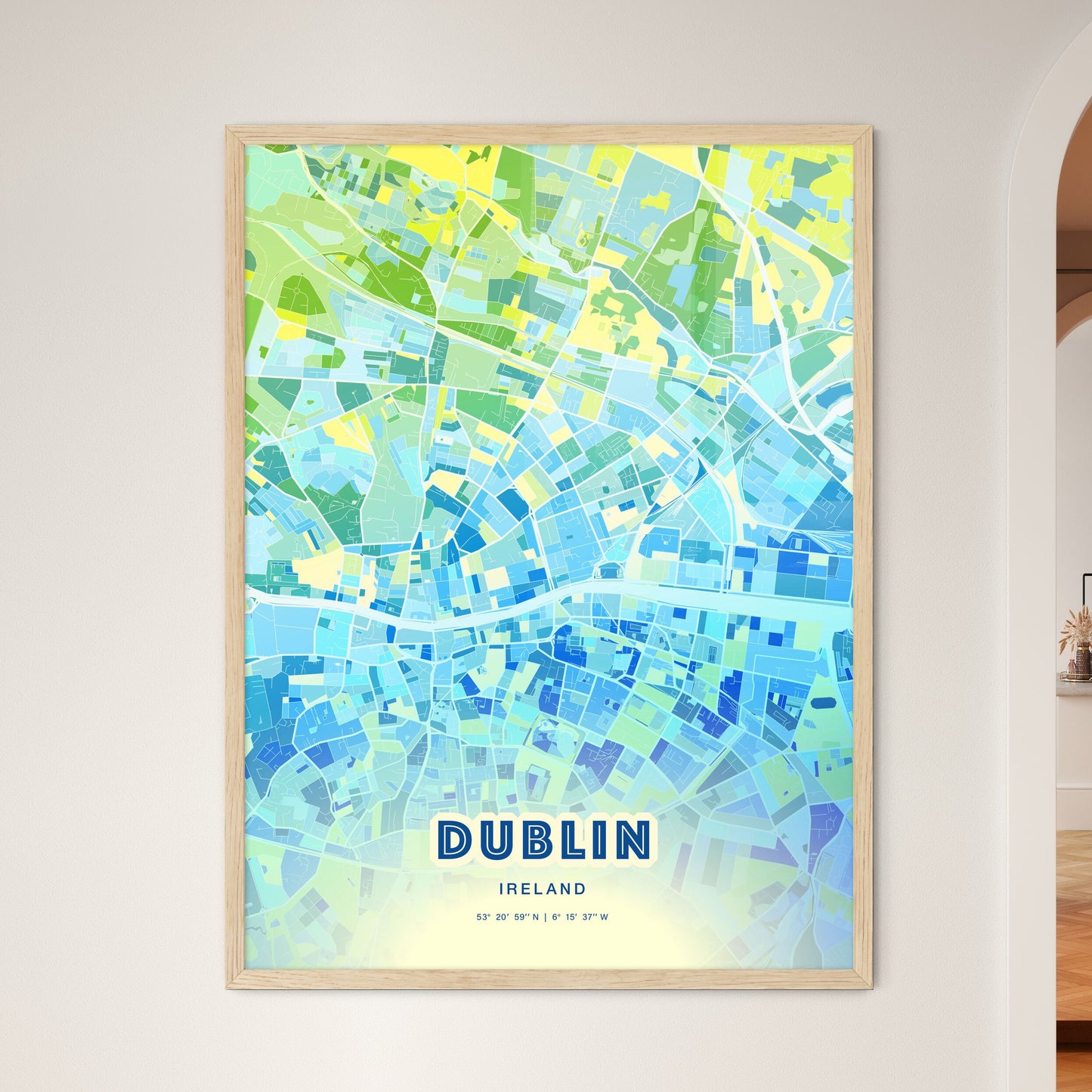 Colorful Dublin Ireland Fine Art Map Cool Blue