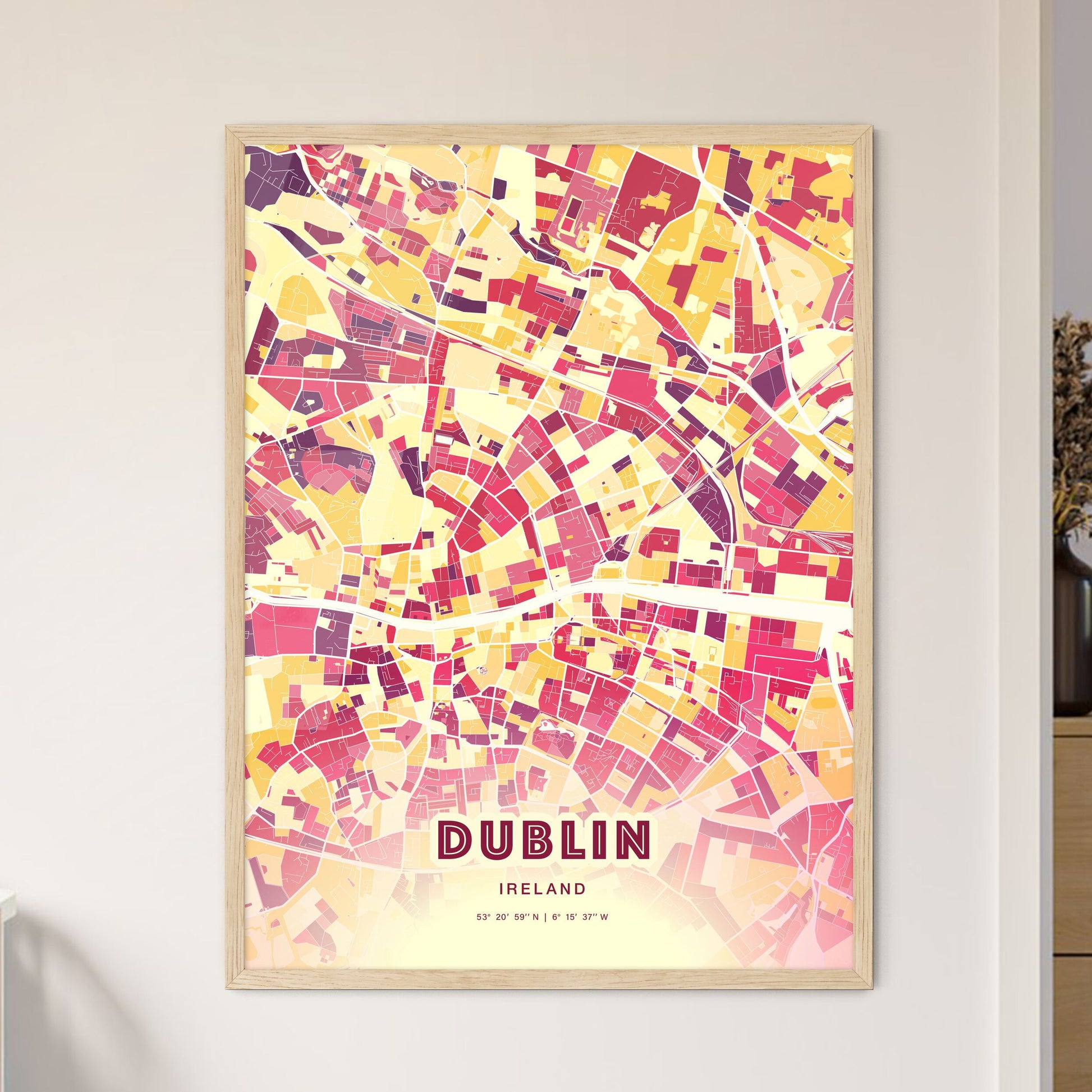 Colorful Dublin Ireland Fine Art Map Hot Red
