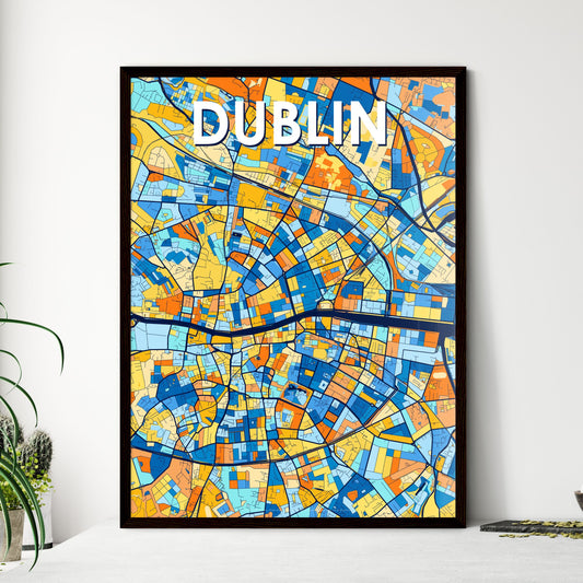 DUBLIN IRELAND Vibrant Colorful Art Map Poster Blue Orange