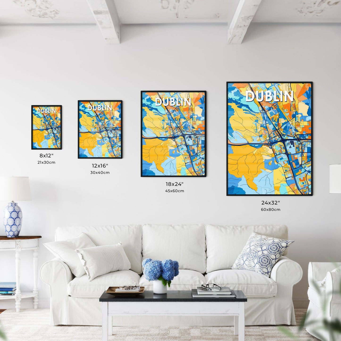 DUBLIN CALIFORNIA Vibrant Colorful Art Map Poster Blue Orange