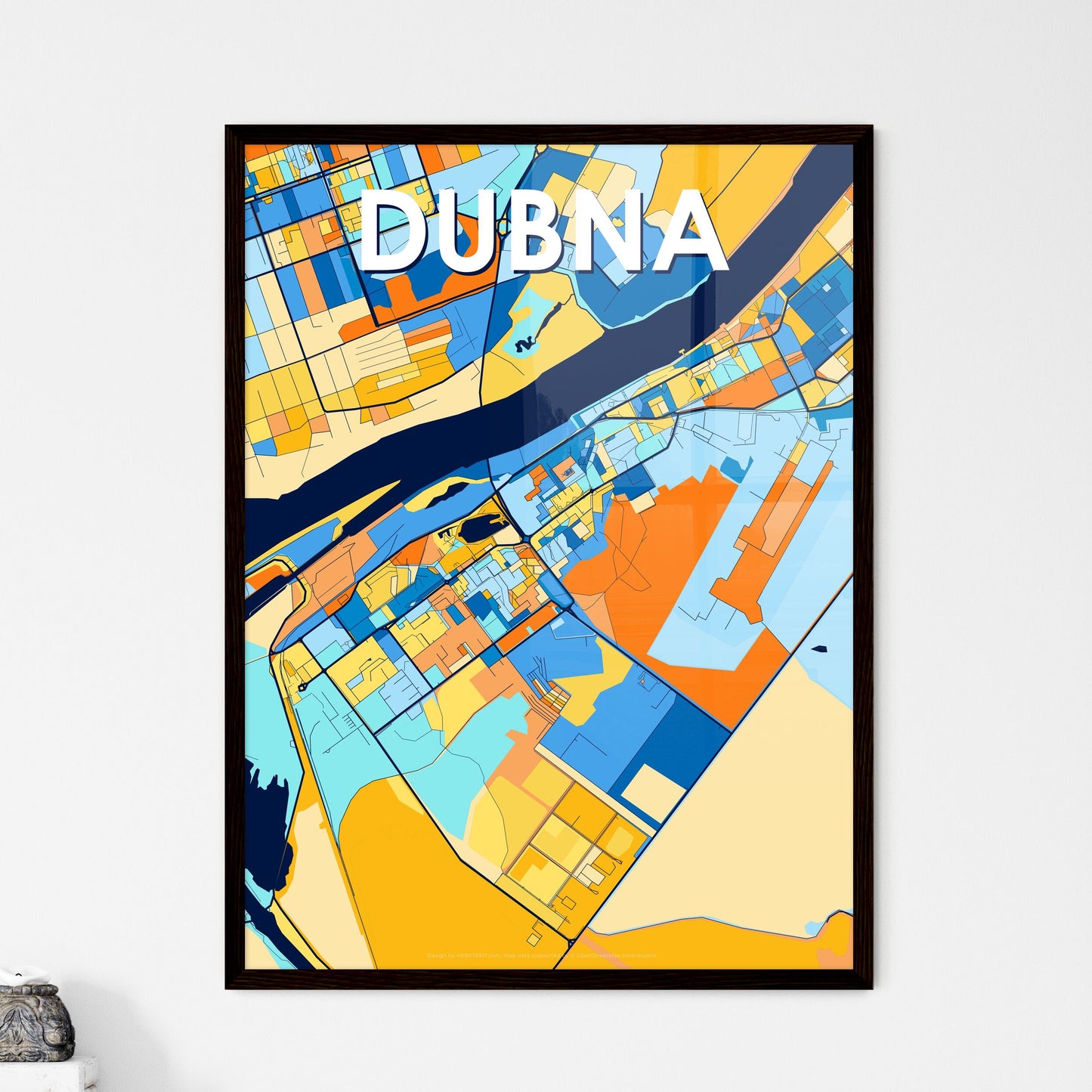 DUBNA RUSSIA Vibrant Colorful Art Map Poster Blue Orange