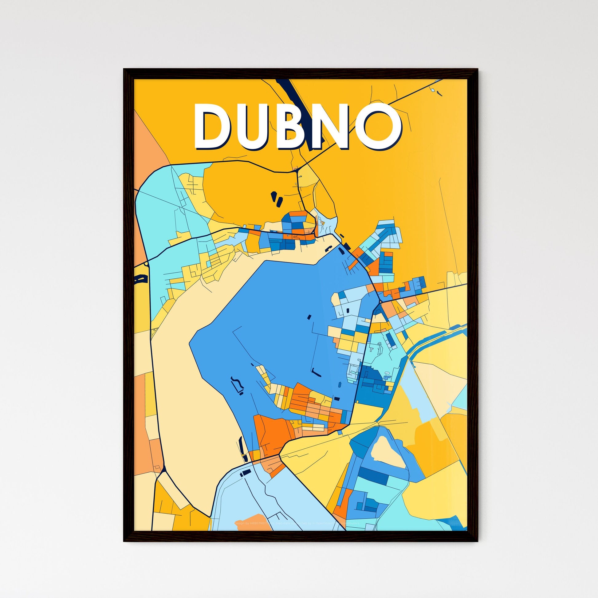 DUBNO UKRAINE Vibrant Colorful Art Map Poster Blue Orange