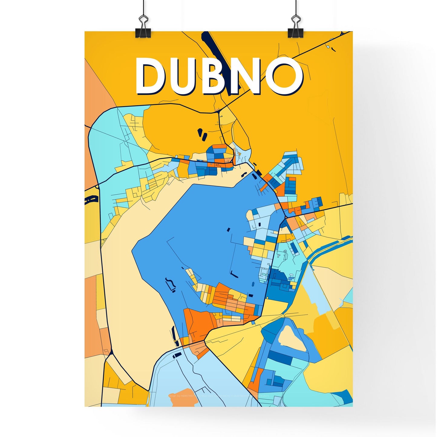 DUBNO UKRAINE Vibrant Colorful Art Map Poster Blue Orange