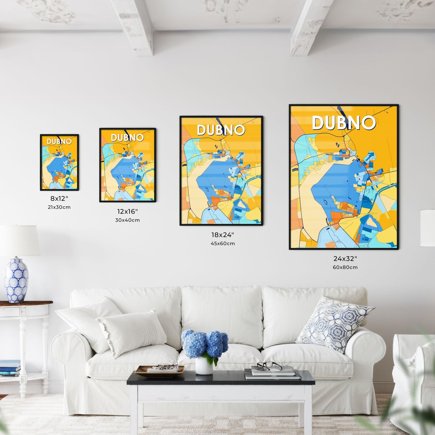 DUBNO UKRAINE Vibrant Colorful Art Map Poster Blue Orange