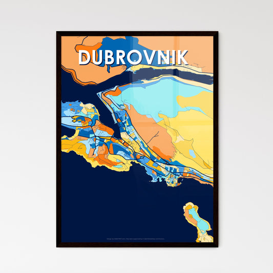 DUBROVNIK CROATIA Vibrant Colorful Art Map Poster Blue Orange