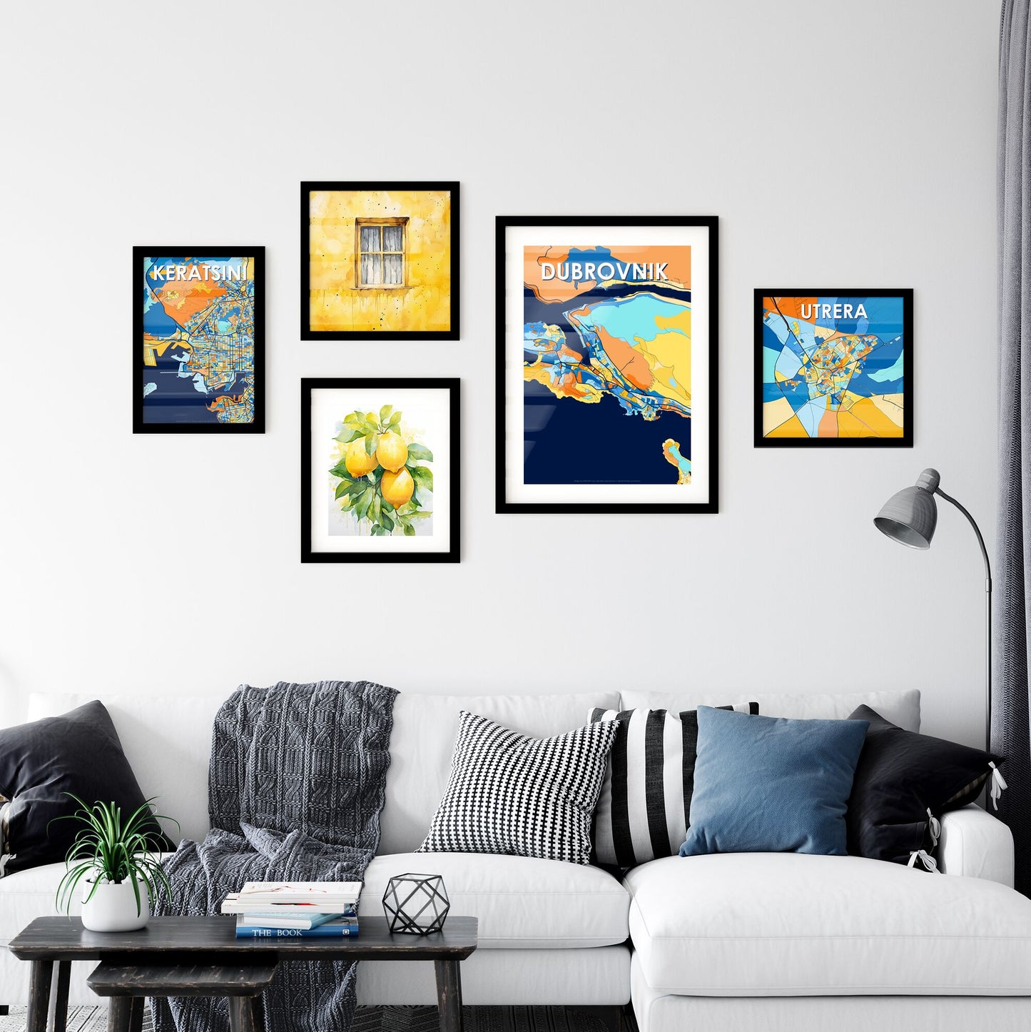 DUBROVNIK CROATIA Vibrant Colorful Art Map Poster Blue Orange