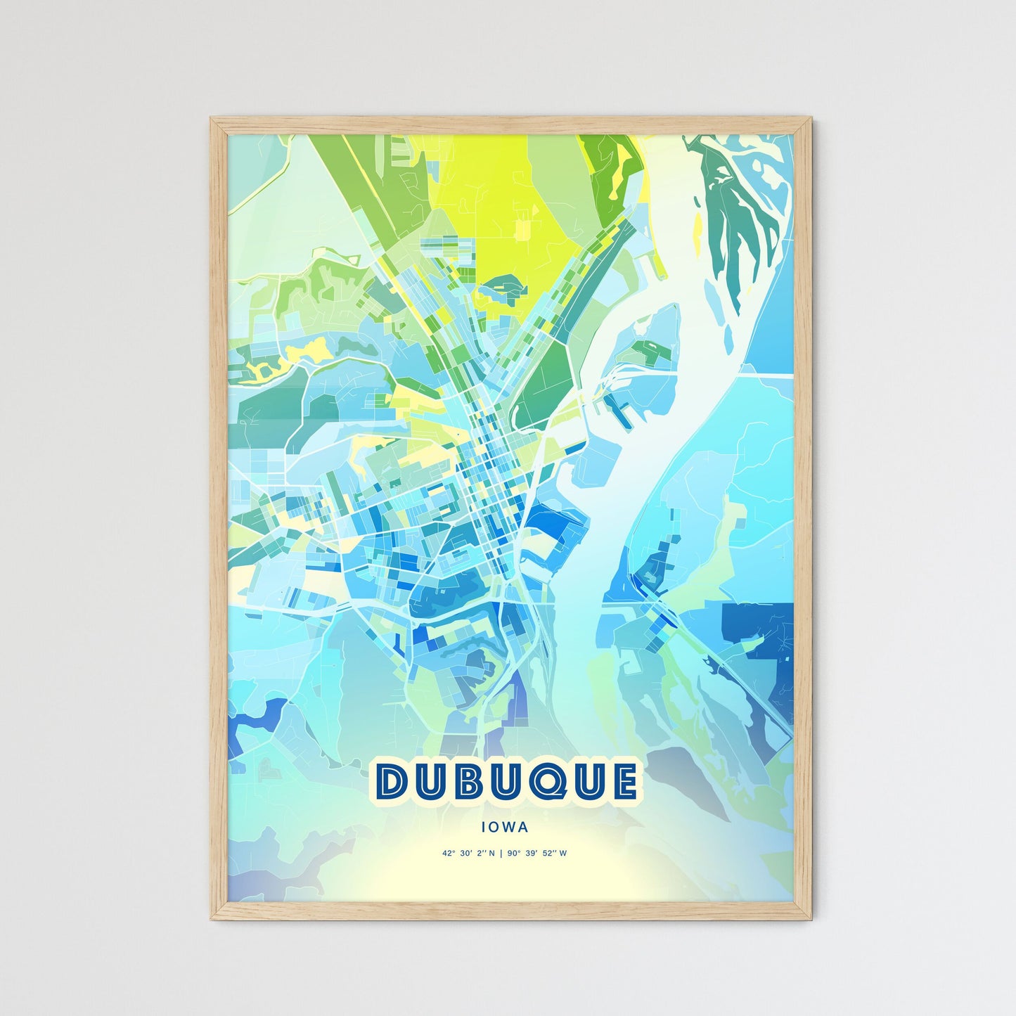 Colorful Dubuque Iowa Fine Art Map Cool Blue