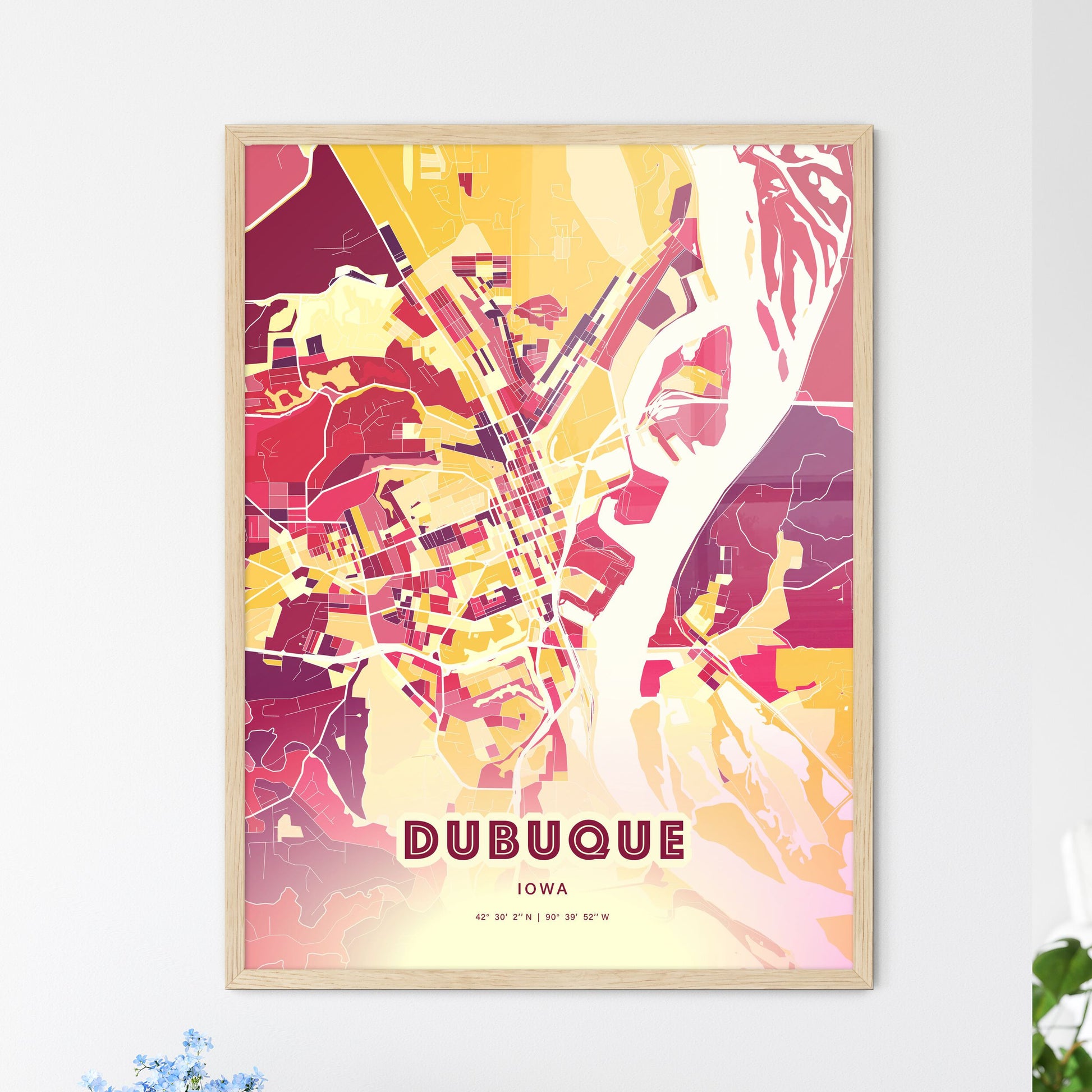 Colorful Dubuque Iowa Fine Art Map Hot Red