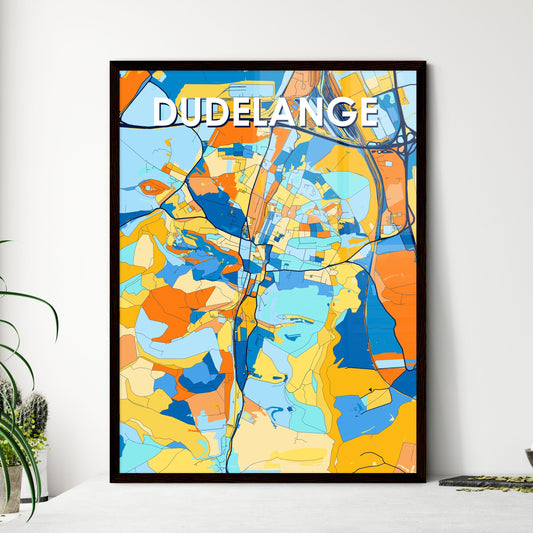 DUDELANGE LUXEMBOURG Vibrant Colorful Art Map Poster Blue Orange