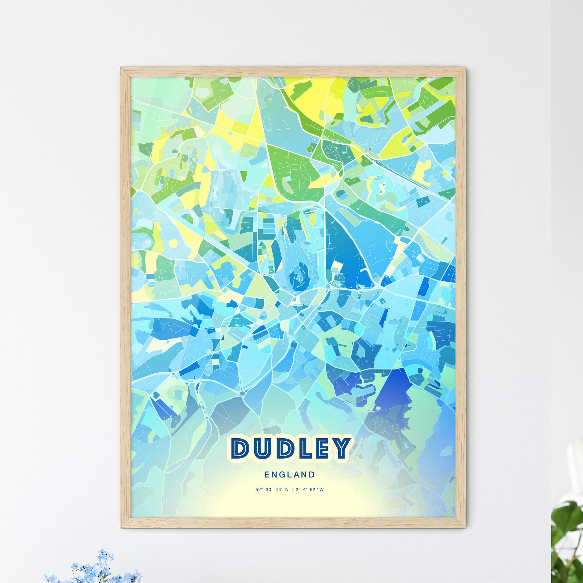 Colorful Dudley England Fine Art Map Cool Blue
