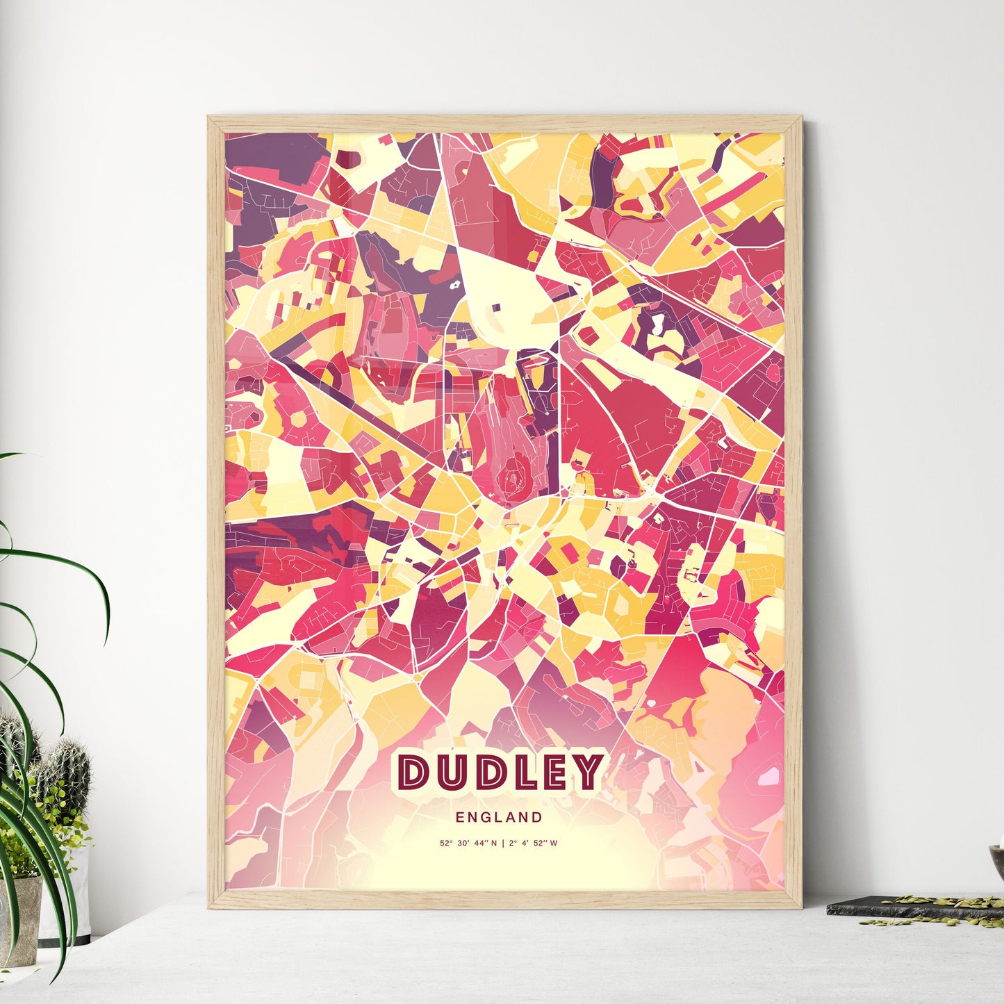 Colorful Dudley England Fine Art Map Hot Red
